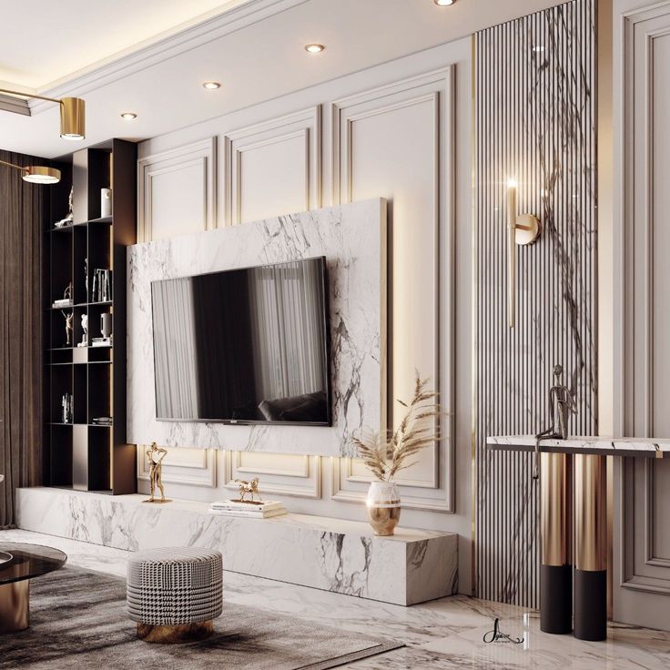 TV WALL WITH SHELVES AND MIRROR