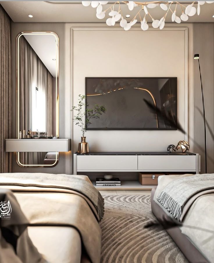 TV WALL WITH SHELVES AND MIRROR