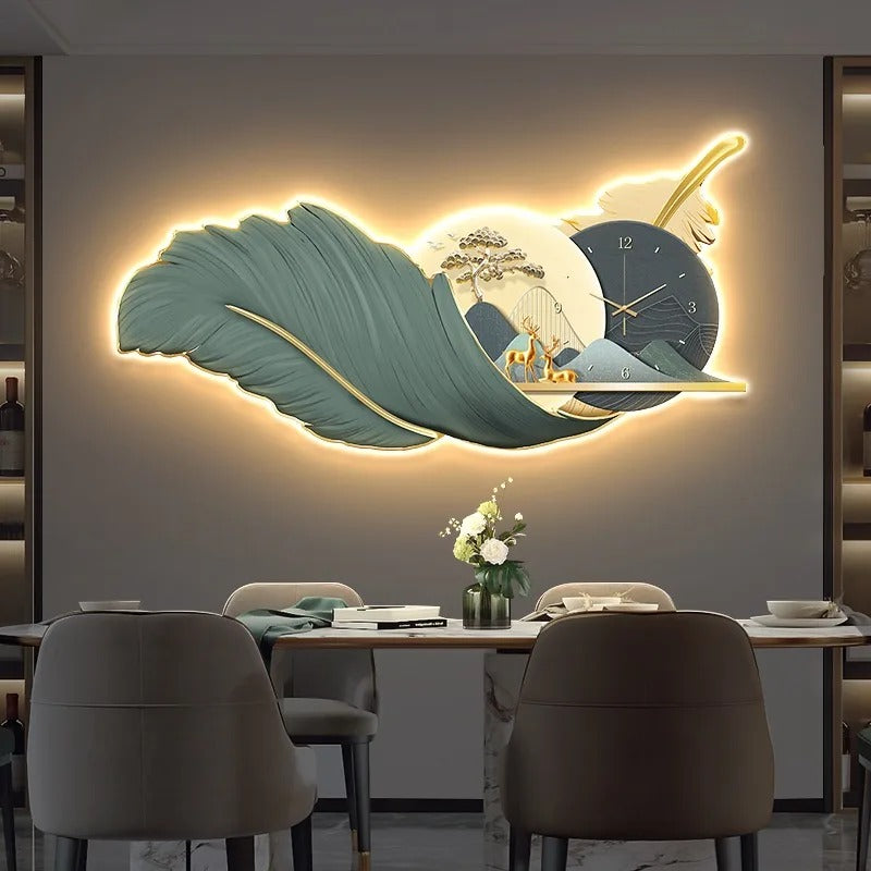 Luxury Feather Clock Light