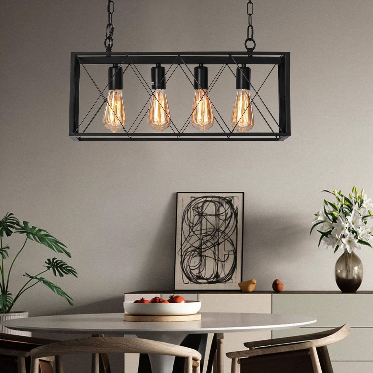 Rectangle Pendant Light 4 Light Chandelier Ceiling Light