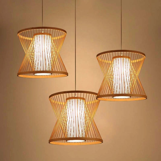 Boho Double Cone Japanese Bamboo Ceiling Light