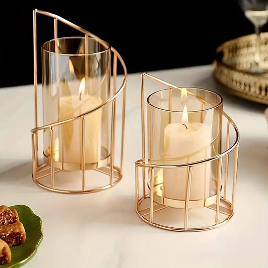 Rotated Golden Line Metal Candle Holder