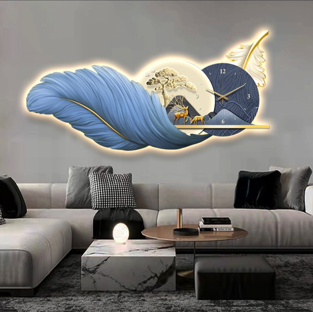 Luxury Feather Clock Light