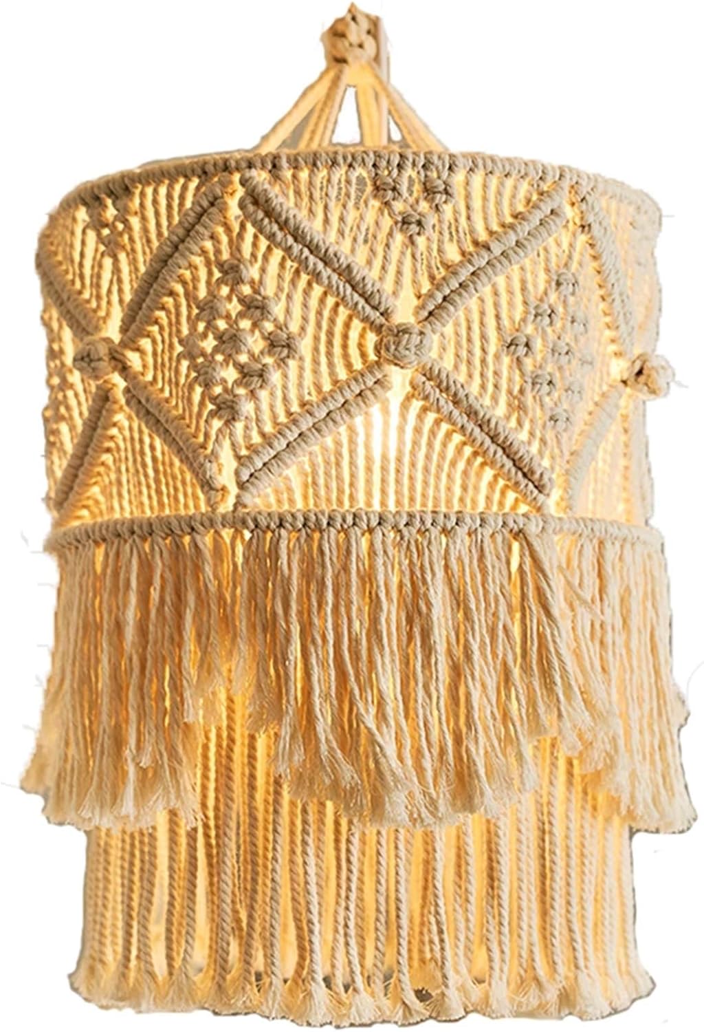 Boho Macrame Lantern Lamp Shade with Bulb