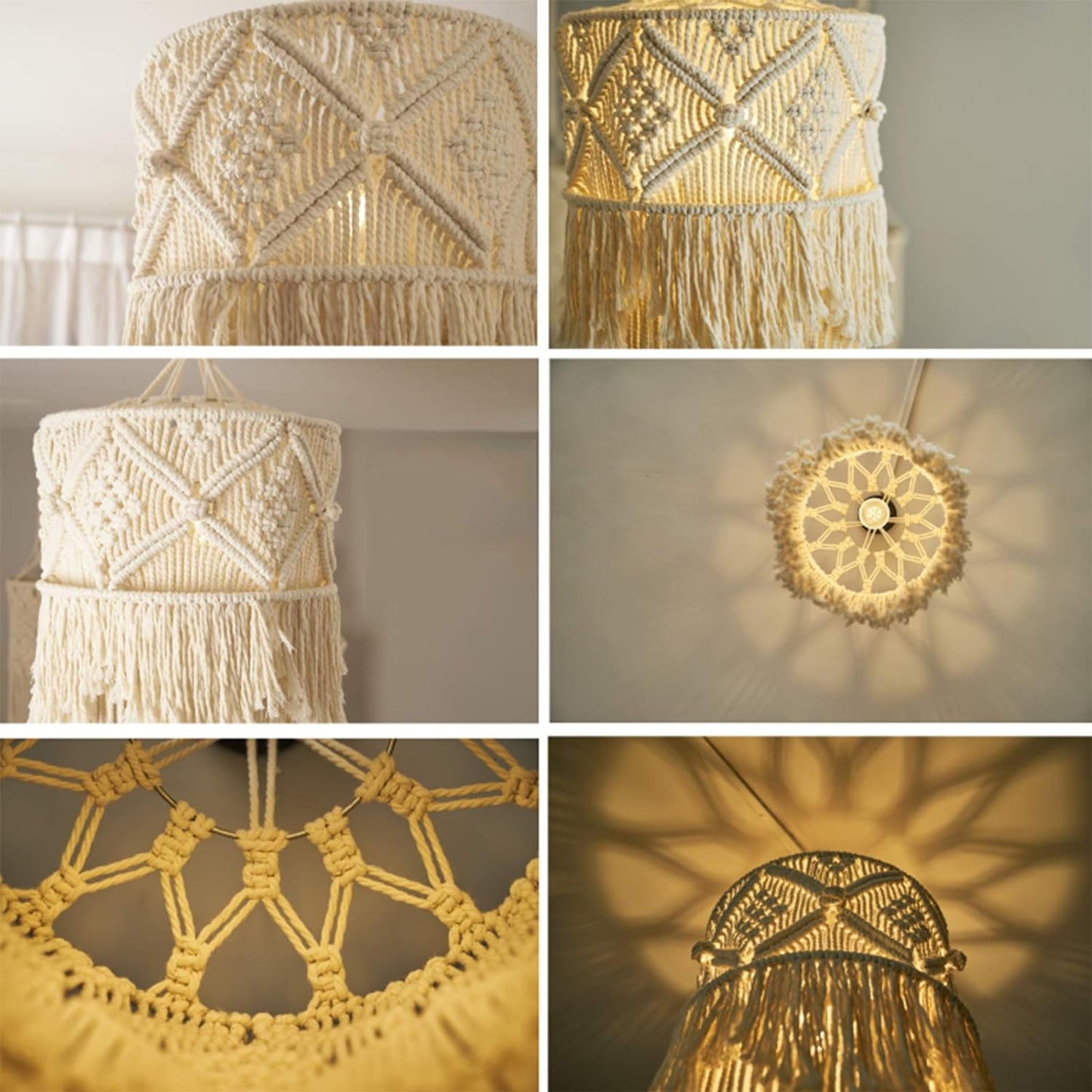 Boho Macrame Lantern Lamp Shade with Bulb