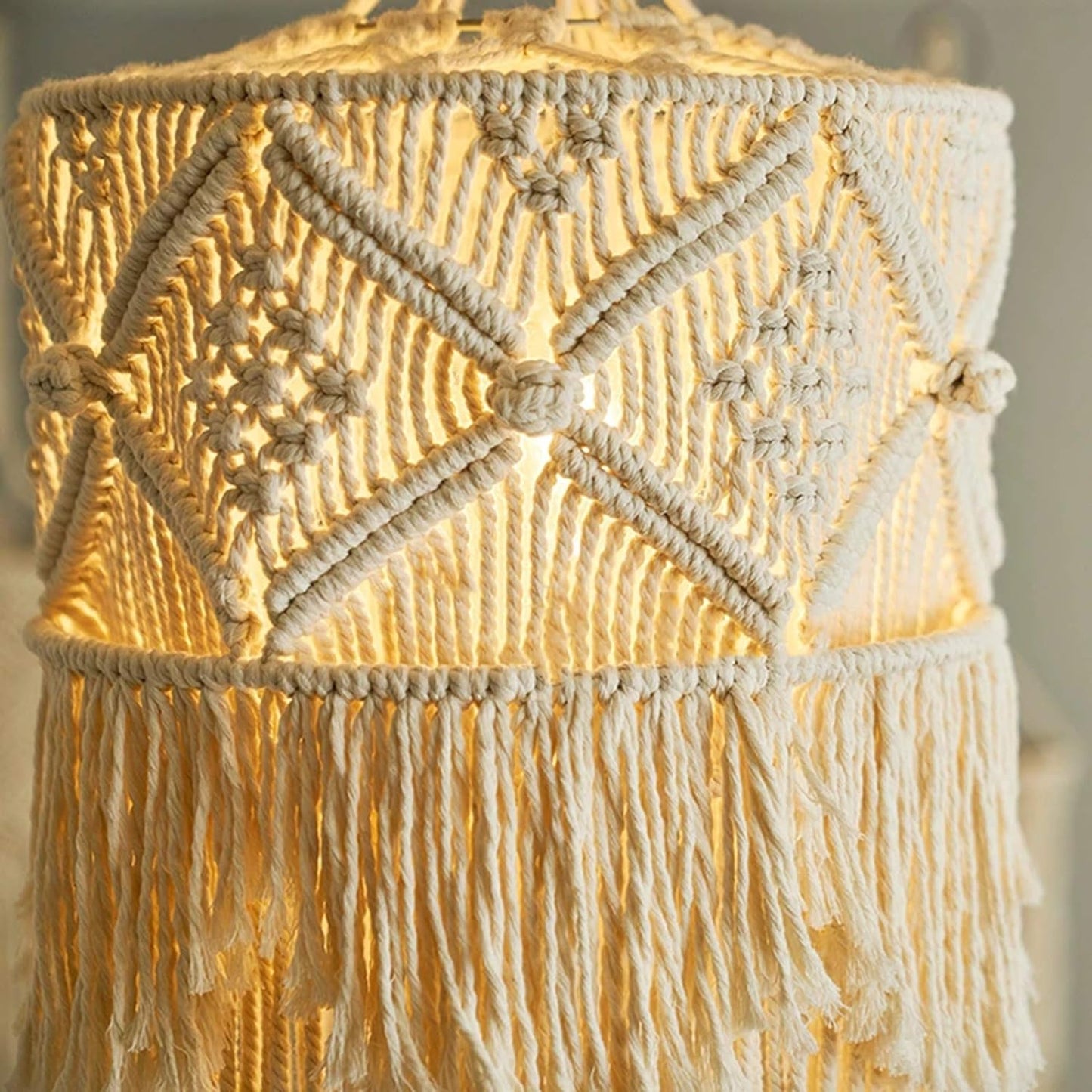 Boho Macrame Lantern Lamp Shade with Bulb