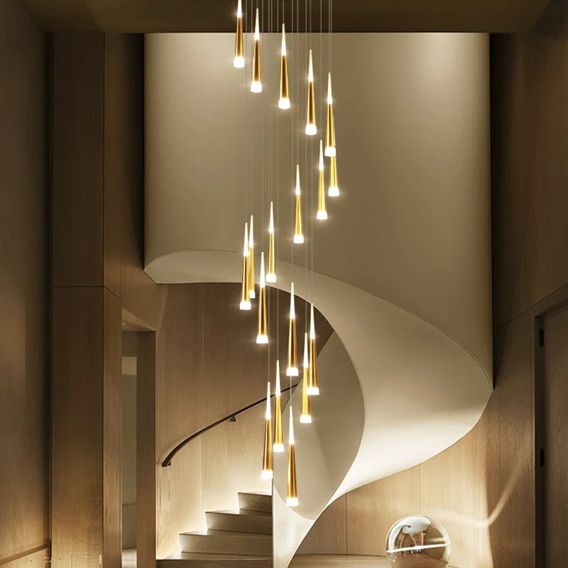 Nordic Hanging Golden Luxury Bar Duplex Villa Long Chandelier