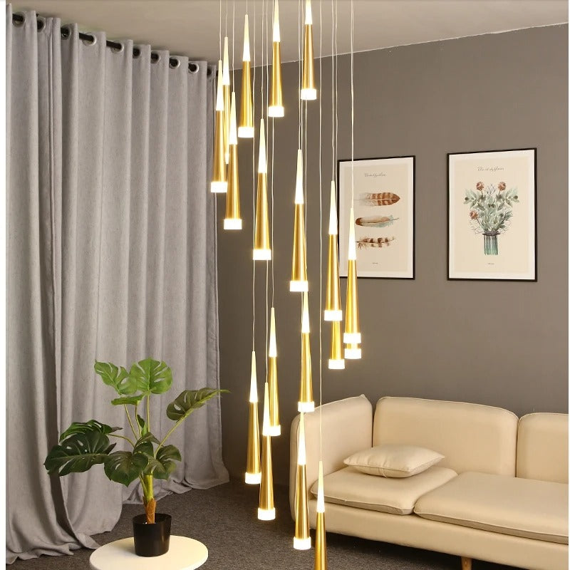 Nordic Hanging Golden Luxury Bar Duplex Villa Long Chandelier