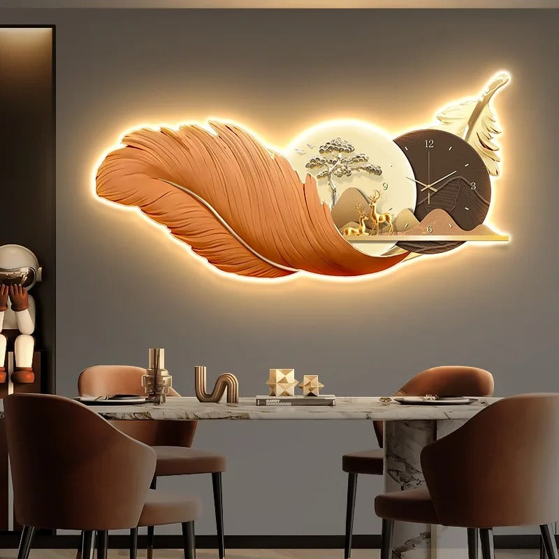 Luxury Feather Clock Light