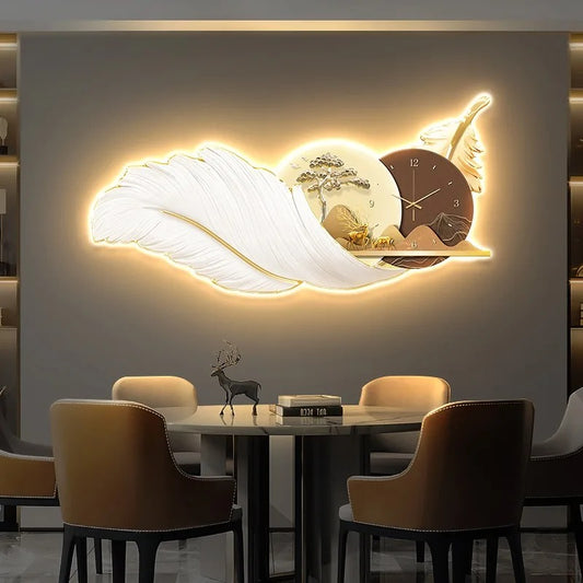 Luxury Feather Clock Light